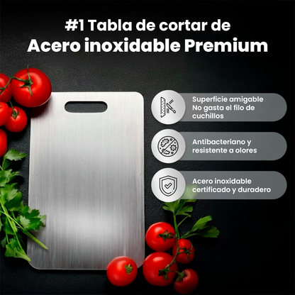 KUTTOCHEF™ - Tabla de cortar de Acero Inoxidable Premium 100% puro: No más micro plásticos, bacterias ni cuchillos romos (Copia)