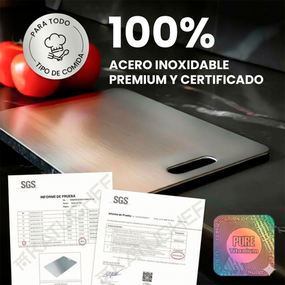 KUTTOCHEF™ - Tabla de cortar de Acero Inoxidable Premium 100% puro: No más micro plásticos, bacterias ni cuchillos romos (Copia)