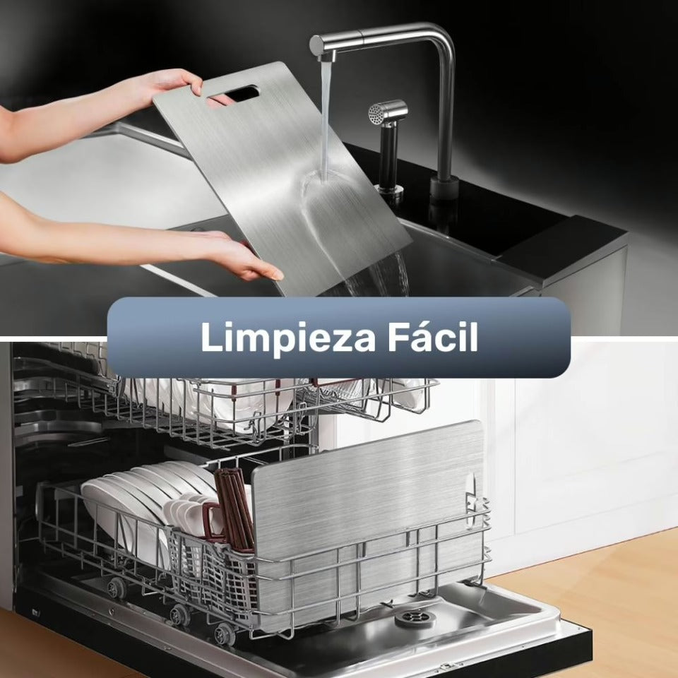 KUTTOCHEF™ - Tabla de cortar de Acero Inoxidable Premium 100% puro: No más micro plásticos, bacterias ni cuchillos romos (Copia)