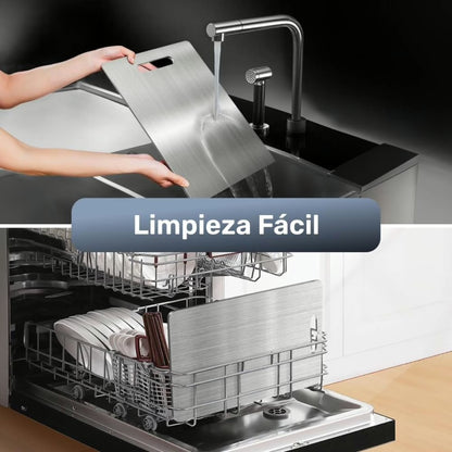 KUTTOCHEF™ - Tabla de cortar de Acero Inoxidable Premium 100% puro: No más micro plásticos, bacterias ni cuchillos romos (Copia)