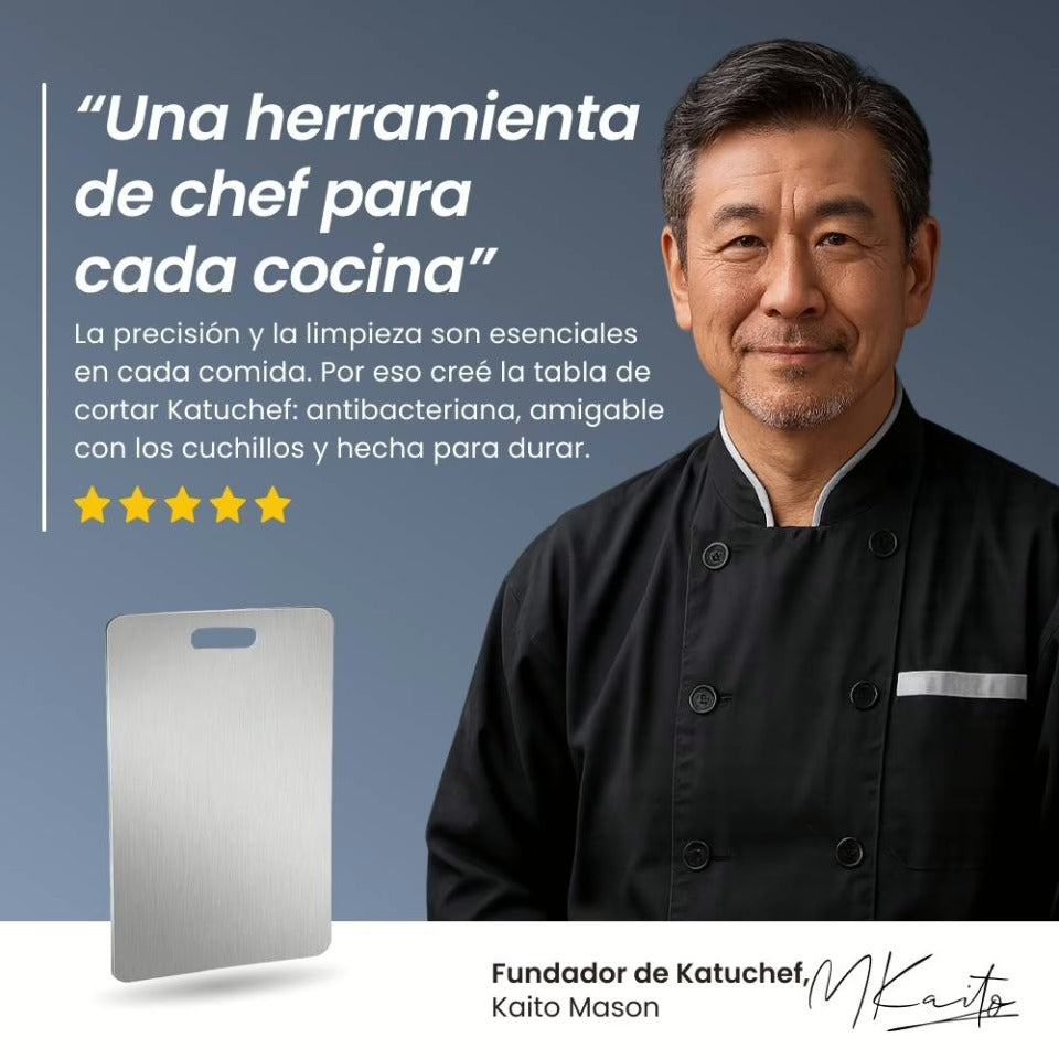 KUTTOCHEF™ - Tabla de cortar de Acero Inoxidable Premium 100% puro: No más micro plásticos, bacterias ni cuchillos romos (Copia)